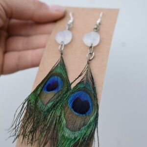 Genuine Peacock Feather Dangle Earrings